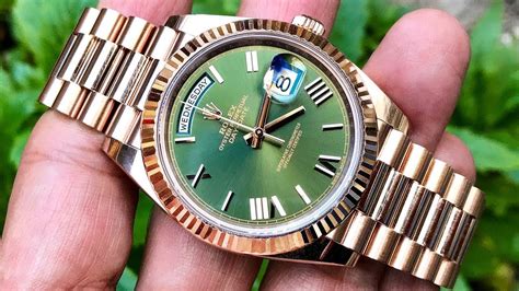 rolex gold presidential green face|green dial rolex president name.